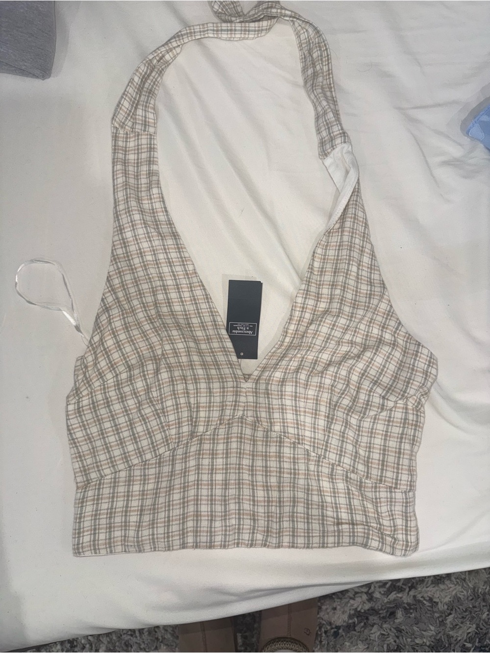 NWT Abercrombie Plaid Halter Crop Top in Beige